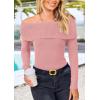 imagePRETTYGARDEN Off The Shoulder Sweater for Women 2026 Fall Fashion Cute Long Sleeve Tops Winter Ribbed Pullover Knit OutfitsBean Paste Pink