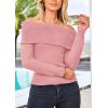 imagePRETTYGARDEN Off The Shoulder Sweater for Women 2026 Fall Fashion Cute Long Sleeve Tops Winter Ribbed Pullover Knit OutfitsBean Paste Pink