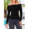 imagePRETTYGARDEN Off The Shoulder Sweater for Women 2026 Fall Fashion Cute Long Sleeve Tops Winter Ribbed Pullover Knit OutfitsBlack
