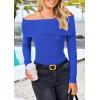 imagePRETTYGARDEN Off The Shoulder Sweater for Women 2026 Fall Fashion Cute Long Sleeve Tops Winter Ribbed Pullover Knit OutfitsBlue
