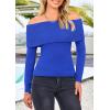 imagePRETTYGARDEN Off The Shoulder Sweater for Women 2026 Fall Fashion Cute Long Sleeve Tops Winter Ribbed Pullover Knit OutfitsBlue