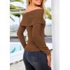 imagePRETTYGARDEN Off The Shoulder Sweater for Women 2026 Fall Fashion Cute Long Sleeve Tops Winter Ribbed Pullover Knit OutfitsCoffee