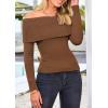 imagePRETTYGARDEN Off The Shoulder Sweater for Women 2026 Fall Fashion Cute Long Sleeve Tops Winter Ribbed Pullover Knit OutfitsCoffee