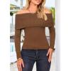 imagePRETTYGARDEN Off The Shoulder Sweater for Women 2026 Fall Fashion Cute Long Sleeve Tops Winter Ribbed Pullover Knit OutfitsCoffee