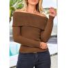 imagePRETTYGARDEN Off The Shoulder Sweater for Women 2026 Fall Fashion Cute Long Sleeve Tops Winter Ribbed Pullover Knit OutfitsCoffee