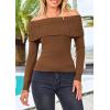 imagePRETTYGARDEN Off The Shoulder Sweater for Women 2026 Fall Fashion Cute Long Sleeve Tops Winter Ribbed Pullover Knit OutfitsCoffee