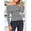 imagePRETTYGARDEN Off The Shoulder Sweater for Women 2026 Fall Fashion Cute Long Sleeve Tops Winter Ribbed Pullover Knit OutfitsGrey