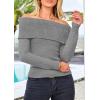 imagePRETTYGARDEN Off The Shoulder Sweater for Women 2026 Fall Fashion Cute Long Sleeve Tops Winter Ribbed Pullover Knit OutfitsGrey