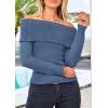 imagePRETTYGARDEN Off The Shoulder Sweater for Women 2026 Fall Fashion Cute Long Sleeve Tops Winter Ribbed Pullover Knit OutfitsGrey Blue