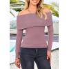 imagePRETTYGARDEN Off The Shoulder Sweater for Women 2026 Fall Fashion Cute Long Sleeve Tops Winter Ribbed Pullover Knit OutfitsHeather Pink