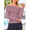 imagePRETTYGARDEN Off The Shoulder Sweater for Women 2026 Fall Fashion Cute Long Sleeve Tops Winter Ribbed Pullover Knit OutfitsHeather Pink