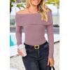 imagePRETTYGARDEN Off The Shoulder Sweater for Women 2026 Fall Fashion Cute Long Sleeve Tops Winter Ribbed Pullover Knit OutfitsHeather Pink