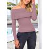 imagePRETTYGARDEN Off The Shoulder Sweater for Women 2026 Fall Fashion Cute Long Sleeve Tops Winter Ribbed Pullover Knit OutfitsHeather Pink