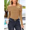 imagePRETTYGARDEN Off The Shoulder Sweater for Women 2026 Fall Fashion Cute Long Sleeve Tops Winter Ribbed Pullover Knit OutfitsKhaki
