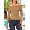 imagePRETTYGARDEN Off The Shoulder Sweater for Women 2026 Fall Fashion Cute Long Sleeve Tops Winter Ribbed Pullover Knit OutfitsKhaki