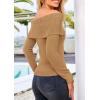 imagePRETTYGARDEN Off The Shoulder Sweater for Women 2026 Fall Fashion Cute Long Sleeve Tops Winter Ribbed Pullover Knit OutfitsKhaki