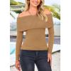 imagePRETTYGARDEN Off The Shoulder Sweater for Women 2026 Fall Fashion Cute Long Sleeve Tops Winter Ribbed Pullover Knit OutfitsKhaki