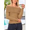 imagePRETTYGARDEN Off The Shoulder Sweater for Women 2026 Fall Fashion Cute Long Sleeve Tops Winter Ribbed Pullover Knit OutfitsKhaki