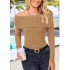 imagePRETTYGARDEN Off The Shoulder Sweater for Women 2026 Fall Fashion Cute Long Sleeve Tops Winter Ribbed Pullover Knit OutfitsKhaki