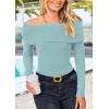 imagePRETTYGARDEN Off The Shoulder Sweater for Women 2026 Fall Fashion Cute Long Sleeve Tops Winter Ribbed Pullover Knit OutfitsLight Blue
