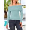 imagePRETTYGARDEN Off The Shoulder Sweater for Women 2026 Fall Fashion Cute Long Sleeve Tops Winter Ribbed Pullover Knit OutfitsLight Blue