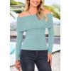 imagePRETTYGARDEN Off The Shoulder Sweater for Women 2026 Fall Fashion Cute Long Sleeve Tops Winter Ribbed Pullover Knit OutfitsLight Blue