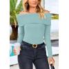 imagePRETTYGARDEN Off The Shoulder Sweater for Women 2026 Fall Fashion Cute Long Sleeve Tops Winter Ribbed Pullover Knit OutfitsLight Blue