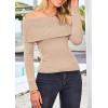 imagePRETTYGARDEN Off The Shoulder Sweater for Women 2026 Fall Fashion Cute Long Sleeve Tops Winter Ribbed Pullover Knit OutfitsLight Camel
