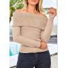 imagePRETTYGARDEN Off The Shoulder Sweater for Women 2026 Fall Fashion Cute Long Sleeve Tops Winter Ribbed Pullover Knit OutfitsLight Camel