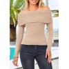 imagePRETTYGARDEN Off The Shoulder Sweater for Women 2026 Fall Fashion Cute Long Sleeve Tops Winter Ribbed Pullover Knit OutfitsLight Camel