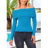 imagePRETTYGARDEN Off The Shoulder Sweater for Women 2026 Fall Fashion Cute Long Sleeve Tops Winter Ribbed Pullover Knit OutfitsMineral Blue