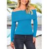 imagePRETTYGARDEN Off The Shoulder Sweater for Women 2026 Fall Fashion Cute Long Sleeve Tops Winter Ribbed Pullover Knit OutfitsMineral Blue