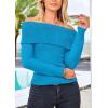 imagePRETTYGARDEN Off The Shoulder Sweater for Women 2026 Fall Fashion Cute Long Sleeve Tops Winter Ribbed Pullover Knit OutfitsMineral Blue
