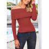 imagePRETTYGARDEN Off The Shoulder Sweater for Women 2026 Fall Fashion Cute Long Sleeve Tops Winter Ribbed Pullover Knit OutfitsOrange Red