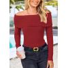 imagePRETTYGARDEN Off The Shoulder Sweater for Women 2026 Fall Fashion Cute Long Sleeve Tops Winter Ribbed Pullover Knit OutfitsRust Red