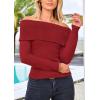 imagePRETTYGARDEN Off The Shoulder Sweater for Women 2026 Fall Fashion Cute Long Sleeve Tops Winter Ribbed Pullover Knit OutfitsRust Red