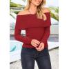 imagePRETTYGARDEN Off The Shoulder Sweater for Women 2026 Fall Fashion Cute Long Sleeve Tops Winter Ribbed Pullover Knit OutfitsRust Red