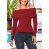 imagePRETTYGARDEN Off The Shoulder Sweater for Women 2026 Fall Fashion Cute Long Sleeve Tops Winter Ribbed Pullover Knit OutfitsRust Red
