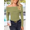 imagePRETTYGARDEN Off The Shoulder Sweater for Women 2026 Fall Fashion Cute Long Sleeve Tops Winter Ribbed Pullover Knit OutfitsSage Green