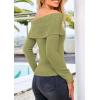 imagePRETTYGARDEN Off The Shoulder Sweater for Women 2026 Fall Fashion Cute Long Sleeve Tops Winter Ribbed Pullover Knit OutfitsSage Green