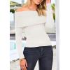 imagePRETTYGARDEN Off The Shoulder Sweater for Women 2026 Fall Fashion Cute Long Sleeve Tops Winter Ribbed Pullover Knit OutfitsWhite