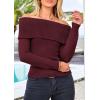 imagePRETTYGARDEN Off The Shoulder Sweater for Women 2026 Fall Fashion Cute Long Sleeve Tops Winter Ribbed Pullover Knit OutfitsWine Red