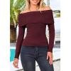 imagePRETTYGARDEN Off The Shoulder Sweater for Women 2026 Fall Fashion Cute Long Sleeve Tops Winter Ribbed Pullover Knit OutfitsWine Red