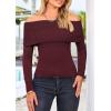 imagePRETTYGARDEN Off The Shoulder Sweater for Women 2026 Fall Fashion Cute Long Sleeve Tops Winter Ribbed Pullover Knit OutfitsWine Red