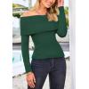 imagePRETTYGARDEN Off The Shoulder Sweater for Women 2026 Fall Fashion Cute Long Sleeve Tops Winter Ribbed Pullover Knit OutfitsWood Green