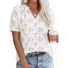 imagePRETTYGARDEN Summer Short Sleeve V Neck Shirts for Women 2026 Trendy Floral Print Loose Ruffle Tops Business Casual BlousesFloral Beige