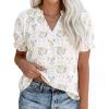 imagePRETTYGARDEN Summer Short Sleeve V Neck Shirts for Women 2026 Trendy Floral Print Loose Ruffle Tops Business Casual BlousesFloral Beige