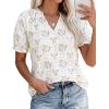imagePRETTYGARDEN Summer Short Sleeve V Neck Shirts for Women 2026 Trendy Floral Print Loose Ruffle Tops Business Casual BlousesFloral Beige