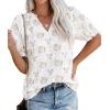 imagePRETTYGARDEN Summer Short Sleeve V Neck Shirts for Women 2026 Trendy Floral Print Loose Ruffle Tops Business Casual BlousesFloral Beige