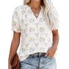 imagePRETTYGARDEN Summer Short Sleeve V Neck Shirts for Women 2026 Trendy Floral Print Loose Ruffle Tops Business Casual BlousesFloral Beige